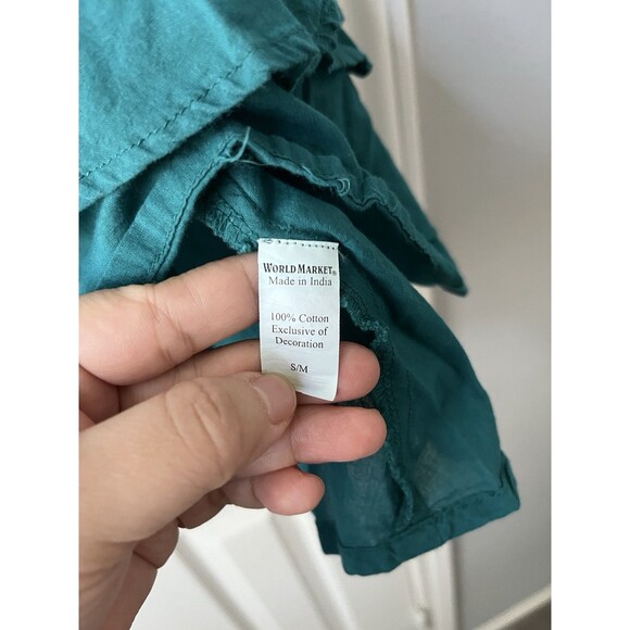 World Market Tiered Teal Sleeveless Women’s Top Embroidered Peplum Boho Sz S/M - Picture 5 of 8